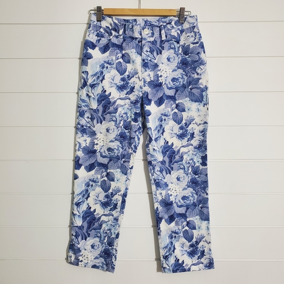 Lauren Ralph Lauren Denim - Ralph Lauren LRL Pants White Blue Floral Denim Jeans Cotton Stretch. Size: 8P
